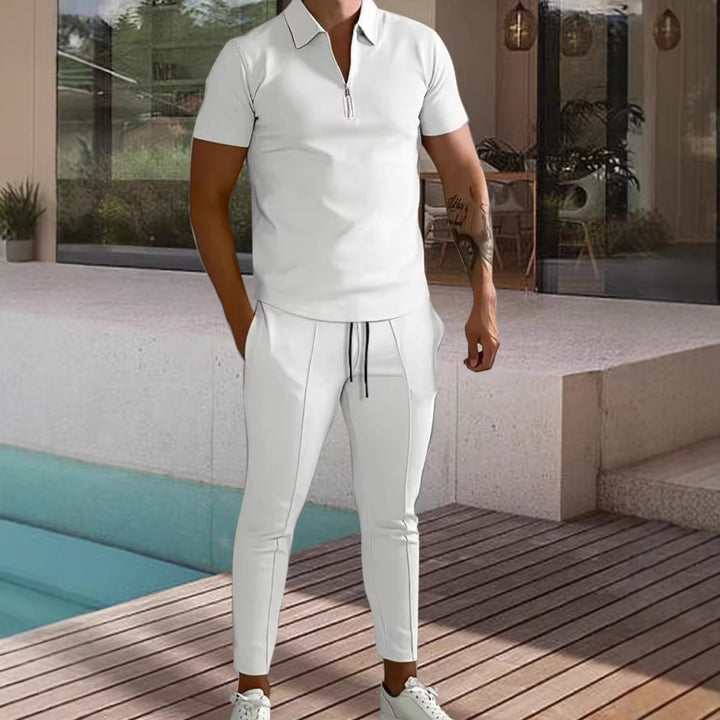 Men's Sporty Short Sleeve Polo Shirt and Pant Set