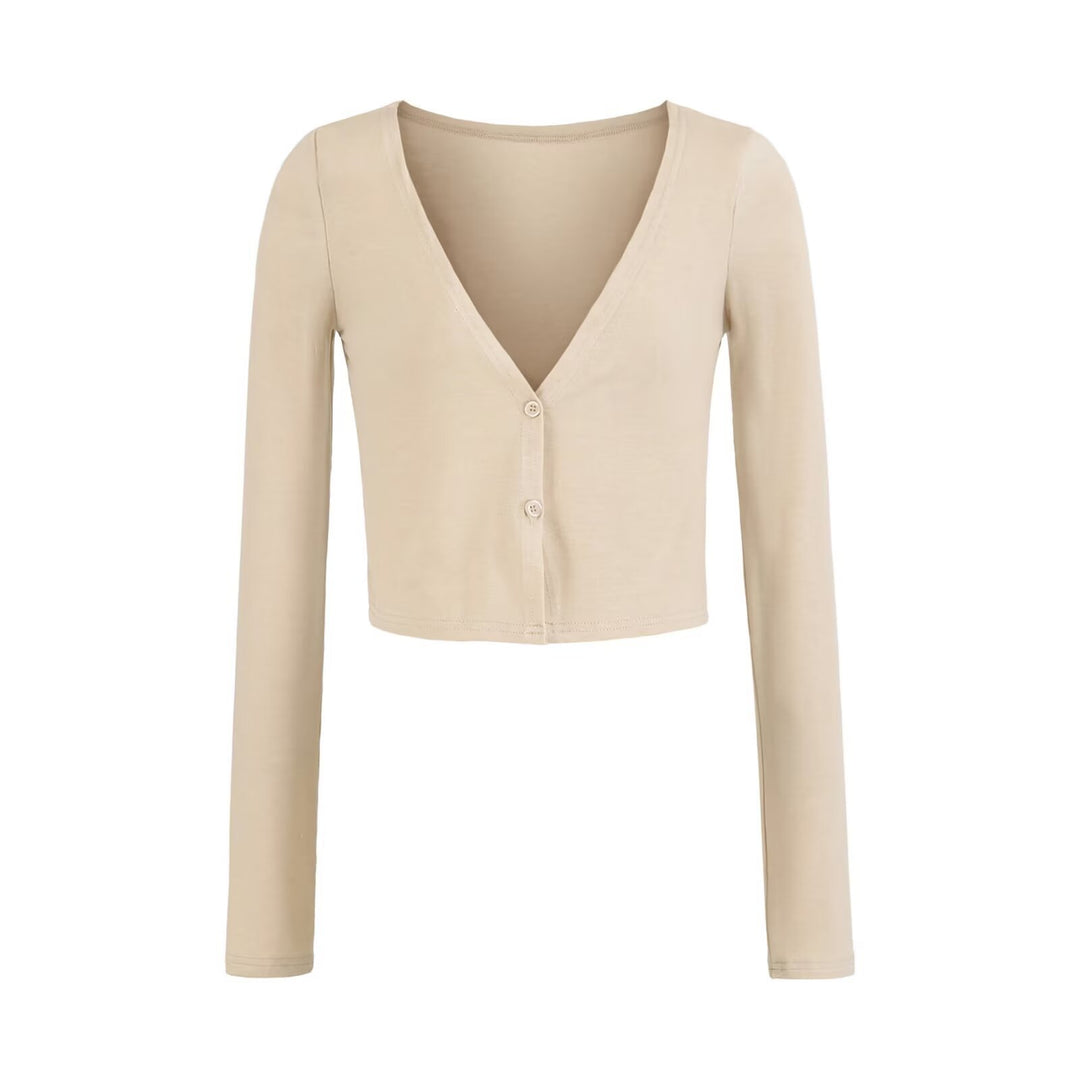Women's Short Fine Knit Cardigan with Deep V-Neck and Button Front Mune Fashion