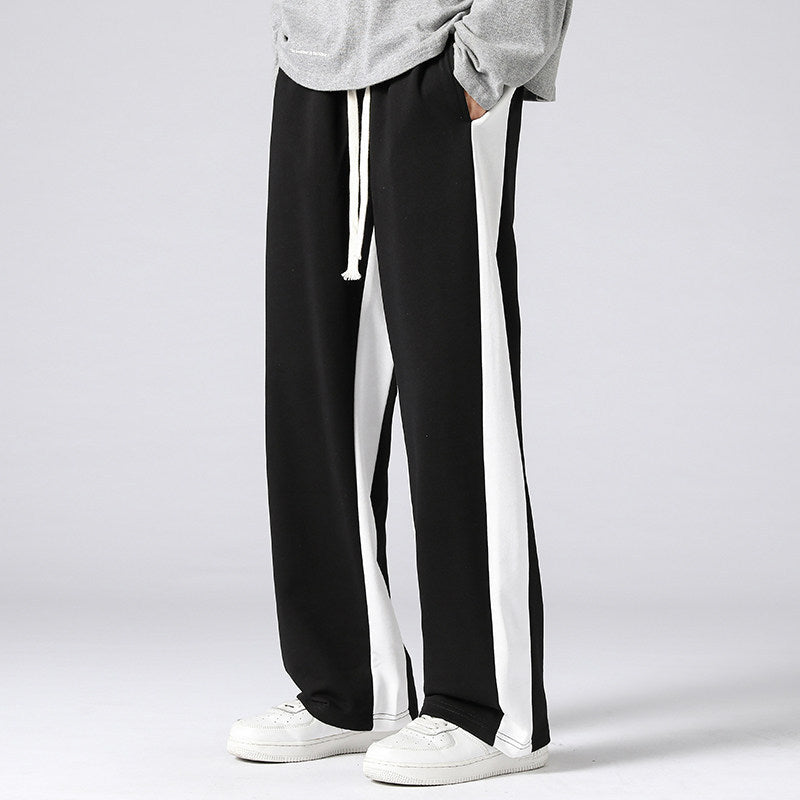 Men's Wide Trackpants with contrast side inserts, elastic waistband & drawstring Mune Fashion