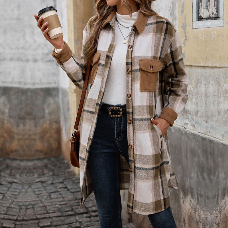 Women Casual Checkered Shirt Blouse Mune Fashion