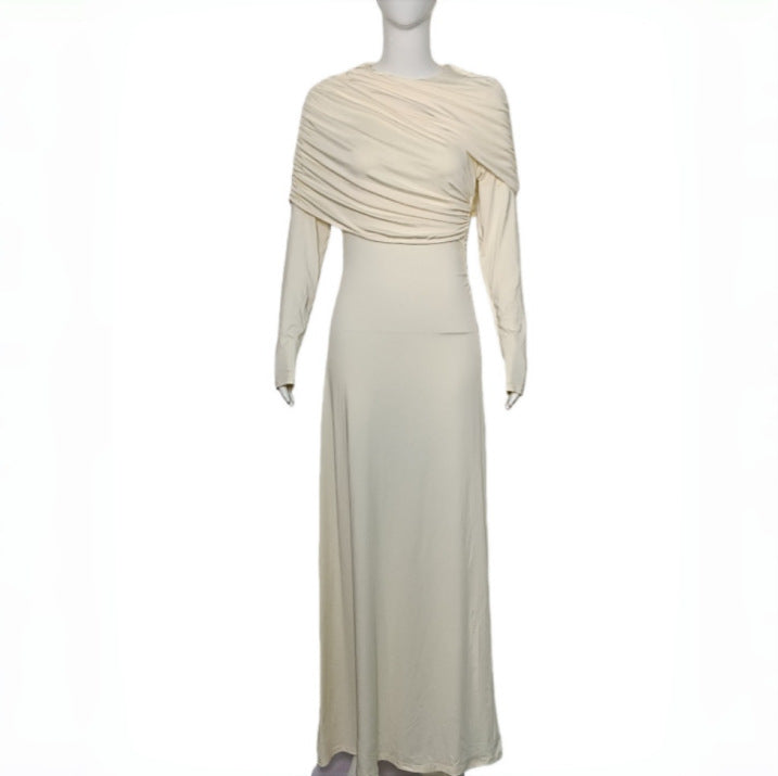 Women's Maxi Dress with Cape Draping and Tailored Cut Mune Fashion