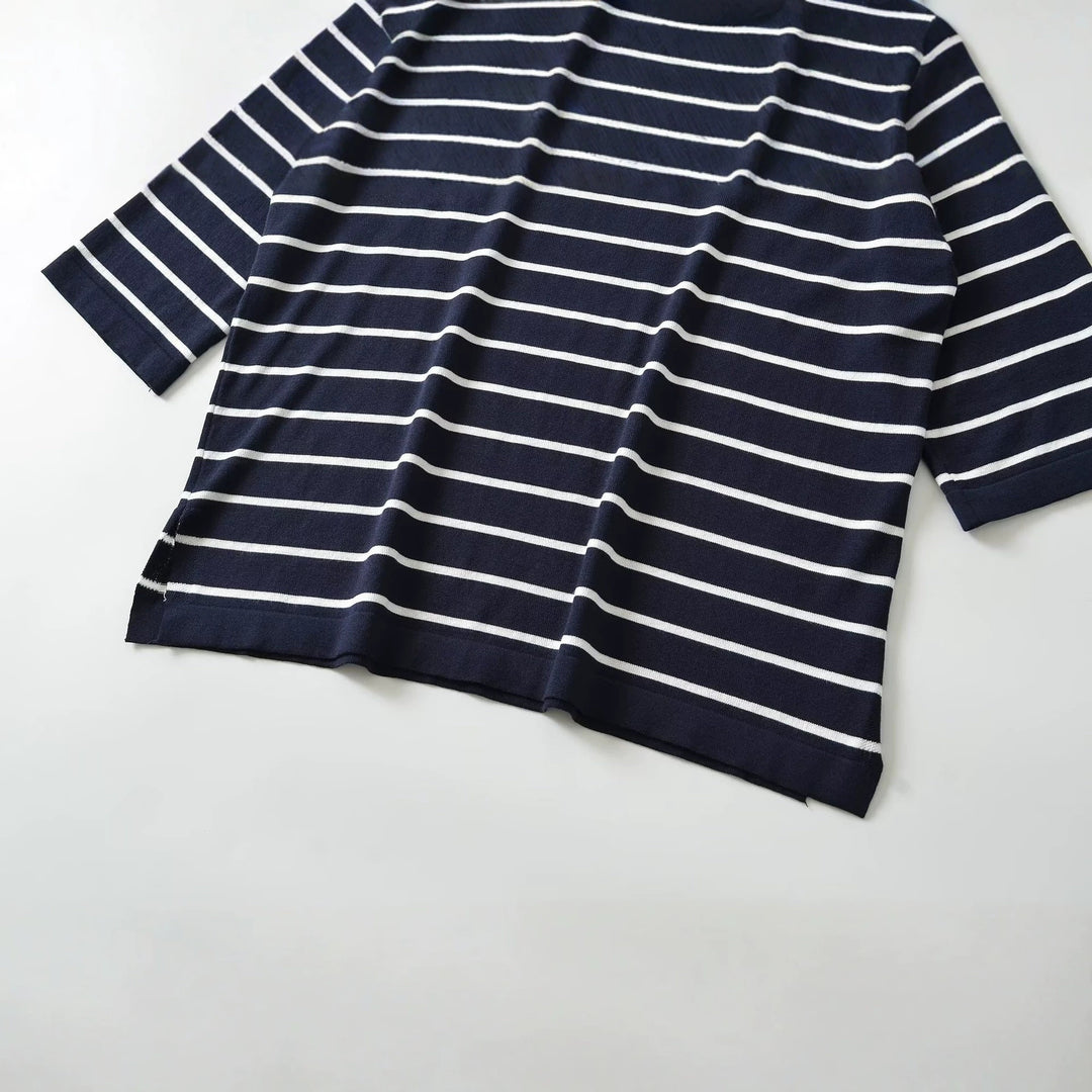 Women Oversize Striped Tunic with 3/4 Sleeves Drune
