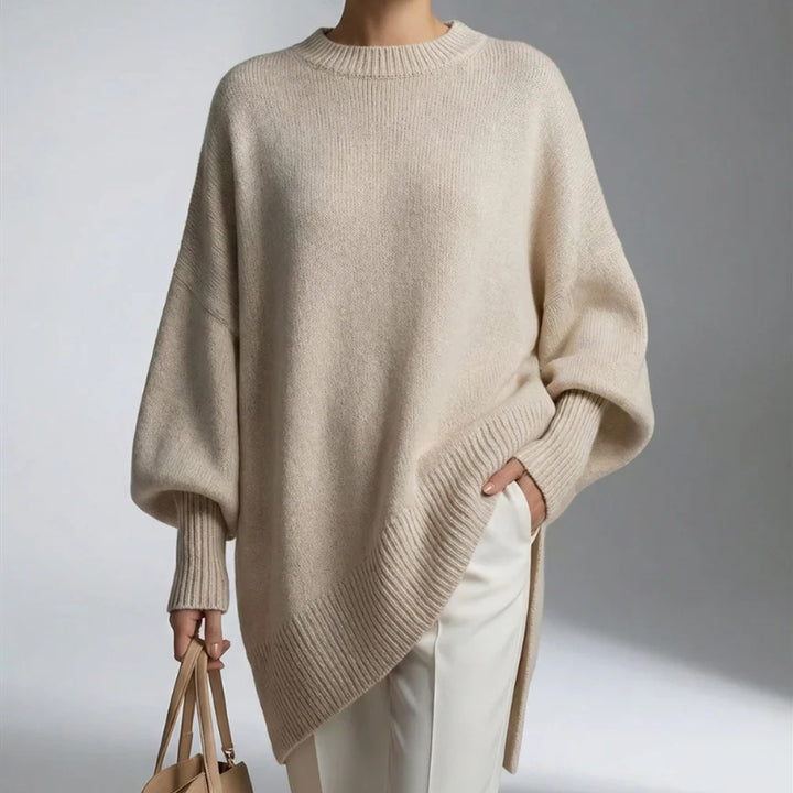 Women's Oversize Longline Fine Knit Sweater with Raglan Sleeves and Ribbed Hem Mune Fashion