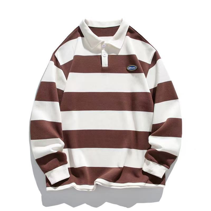 Men's Long Sleeve Polo Shirt in Stripe Look Mune Fashion