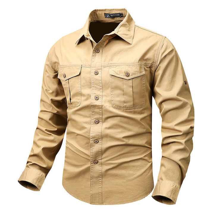 Men's long-sleeved cotton blend work shirt with kent collar and double breast pockets Mune Fashion