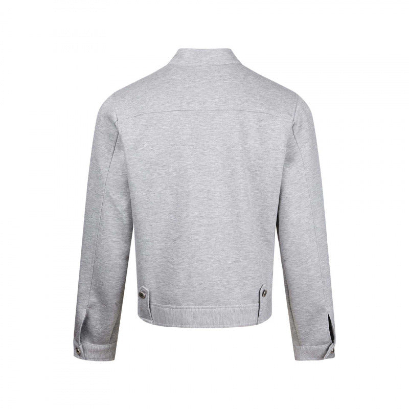 Men's short-cut jersey bomber jacket with high stand-up collar, concealed zipper and flap pockets Mune Fashion