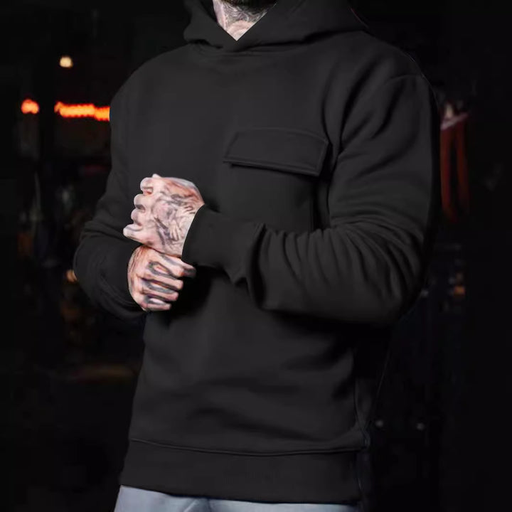 Men's casual athletic hoodie with patch pocket made of heavy French terry Mune Fashion