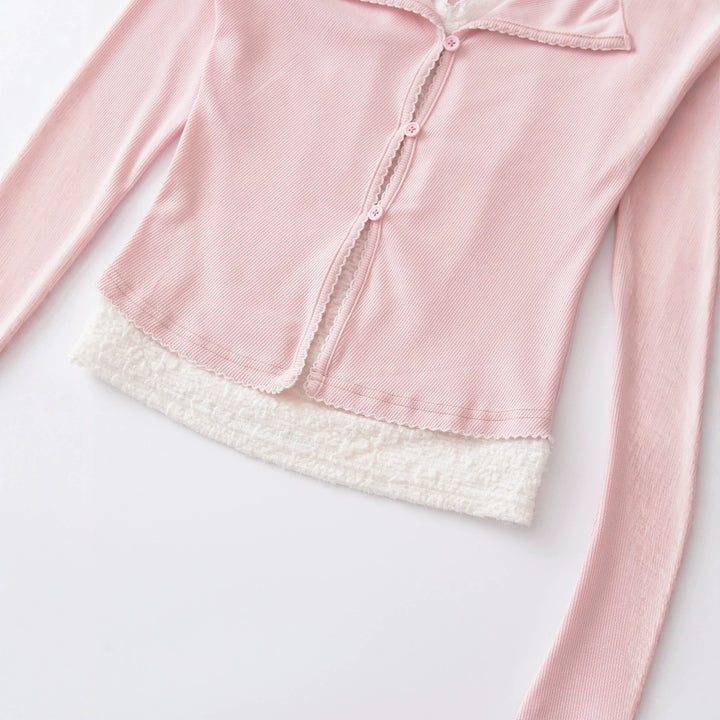 Women tailored button vest with lace trim and flared sleeves Mune Fashion