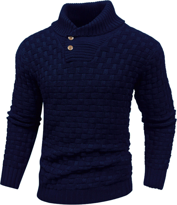 Men's chunky knit sweater with high roll neck, button placket and basket knit Mune Fashion