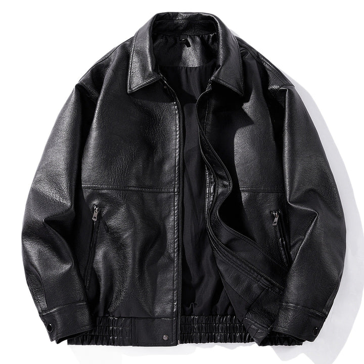 Men's Faux Leather Jacket with Elastic Waist Mune Fashion