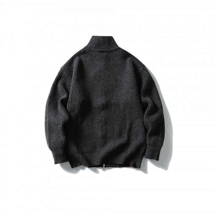 Unisex Ribbed Zip Cardigan with Stand-Up Collar Mune Fashion