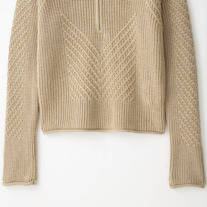 Ladies chunky knit pullover with half zipper and high stand-up collar Mune Fashion