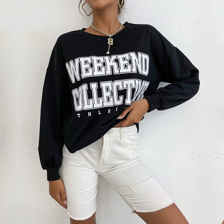 Women's Oversize Sweatshirt with College Print and Raglan Sleeves Mune Fashion