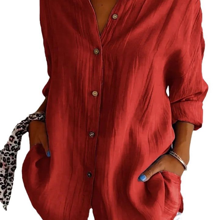 Women's Loose Crinkle Shirt with Pockets and Rolled-Up Sleeves Mune Fashion
