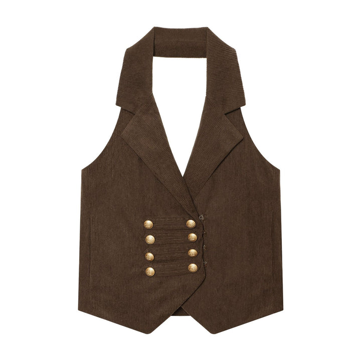 Women's tailored cord vest with double button placket and lapel collar Mune Fashion