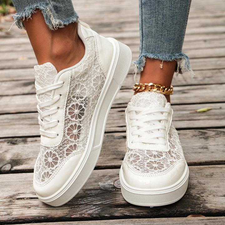 Women delicate lace platform sneakers with floral crochet pattern Mune Fashion