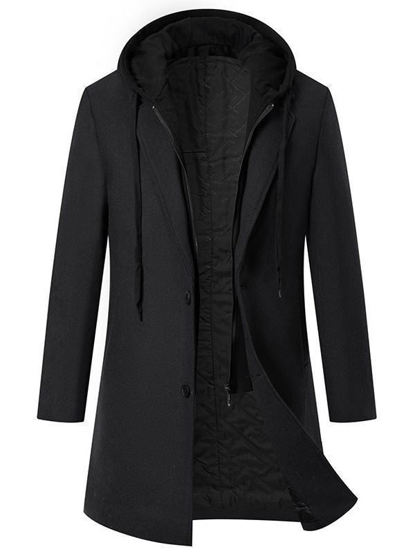 Men's wool blend coat with removable hood lining and quilted insulation Mune Fashion