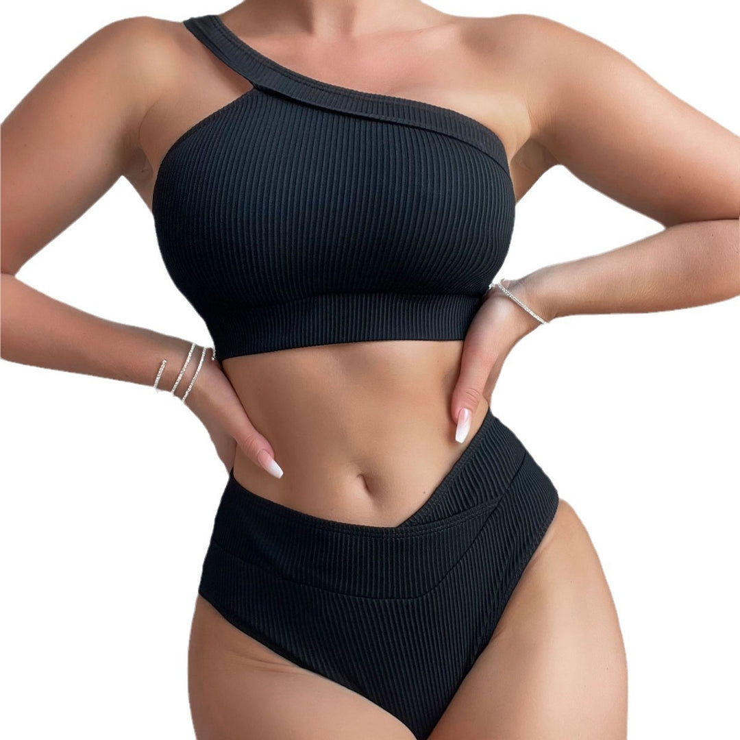 Women's One-Sided Cut Bikini Top and High-Waisted Bikini Bottom Mune Fashion