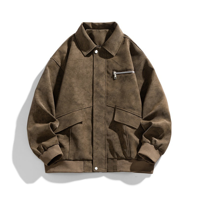 Men's Oversized Bomber Jacket in Suede Look with Chest Zipper & Flap Pockets Mune Fashion
