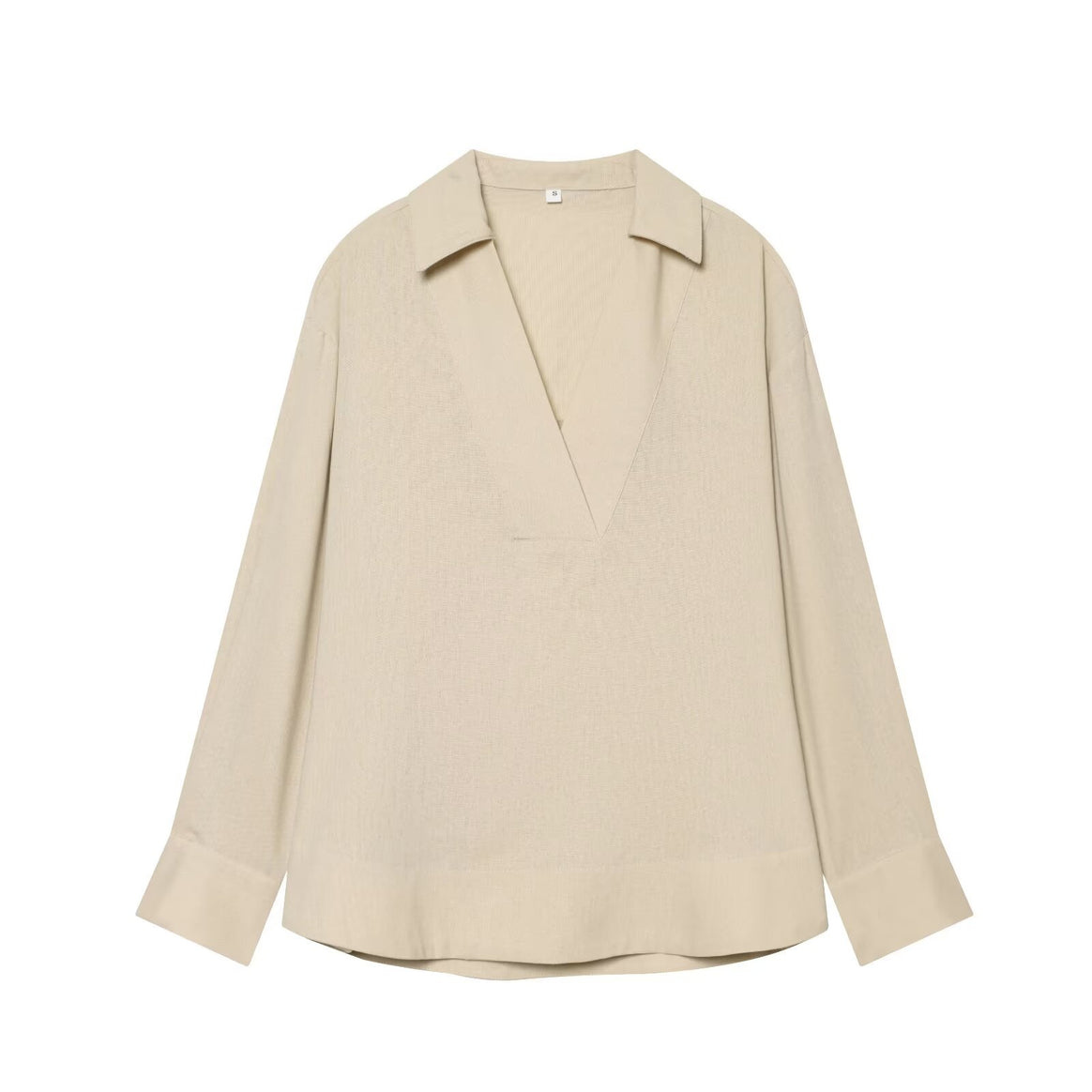 Women Loose Fit V Tunic Blouse with Kent Collar and Wide Cuffs Mune Fashion