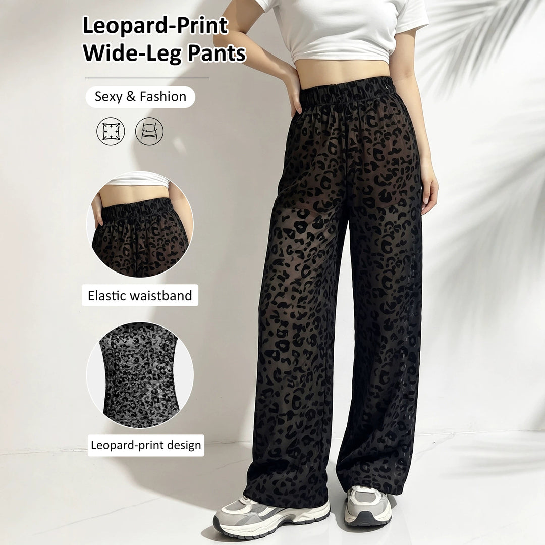 Women's loose leopard print beach and leisure pants with elastic waistband Mune Fashion