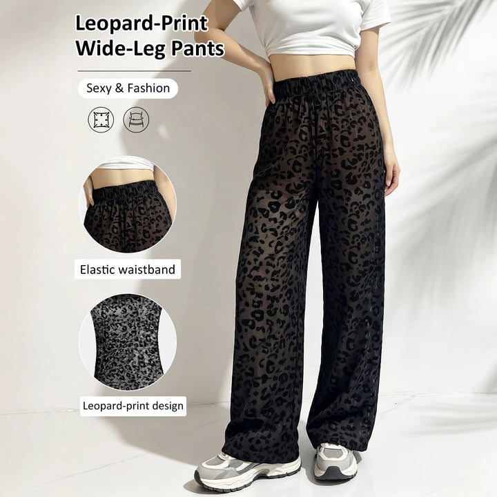 Women's loose leopard print beach and leisure pants with elastic waistband Mune Fashion