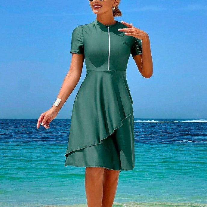 Women's Elegant Beach Dress with Ruffle Design Mune Fashion