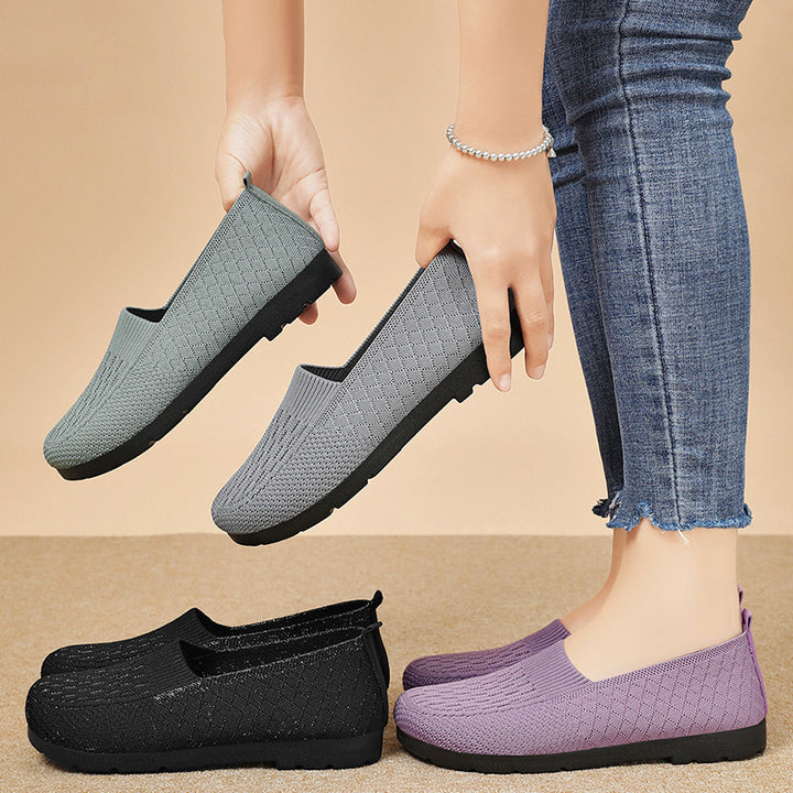 Women's hand-knitted casual slipper with breathable sock shoe, memory comfort insole, and non-slip profile sole Mune Fashion