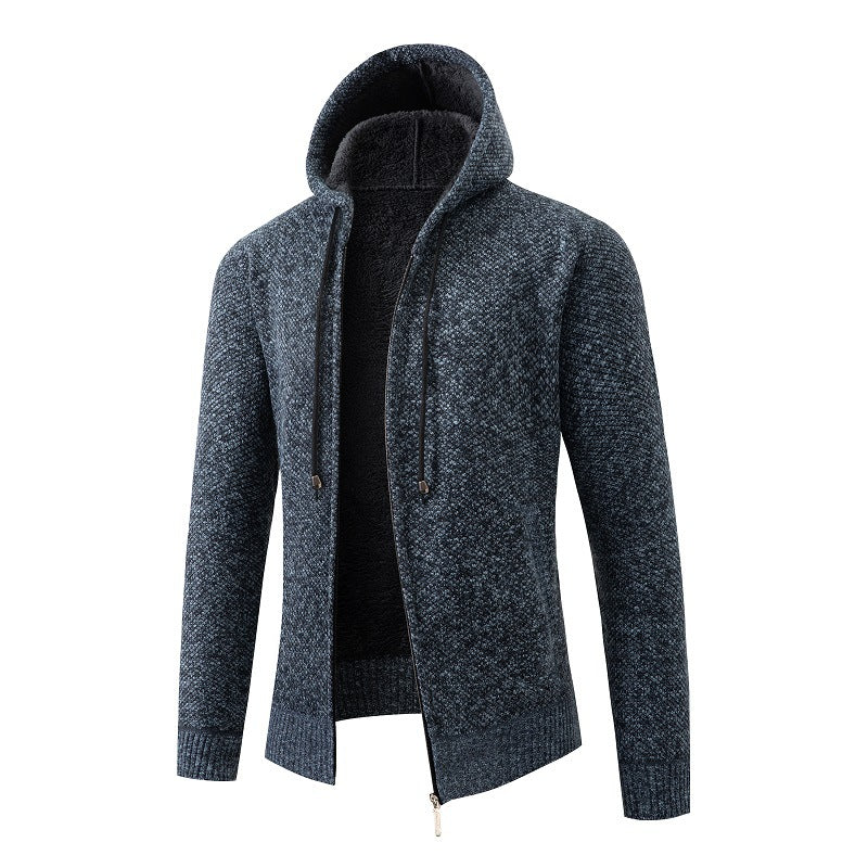 Men's knitted zip hoodie with warm teddy lining, concealed two-way zipper and elastic cuffs Mune Fashion