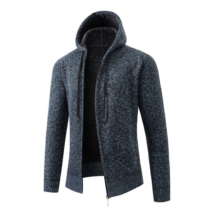 Men's knitted zip hoodie with warm teddy lining, concealed two-way zipper and elastic cuffs Mune Fashion