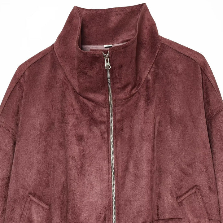 Ladies short jacket in bomber style made of suede look with high standing collar and kangaroo pockets Mune Fashion