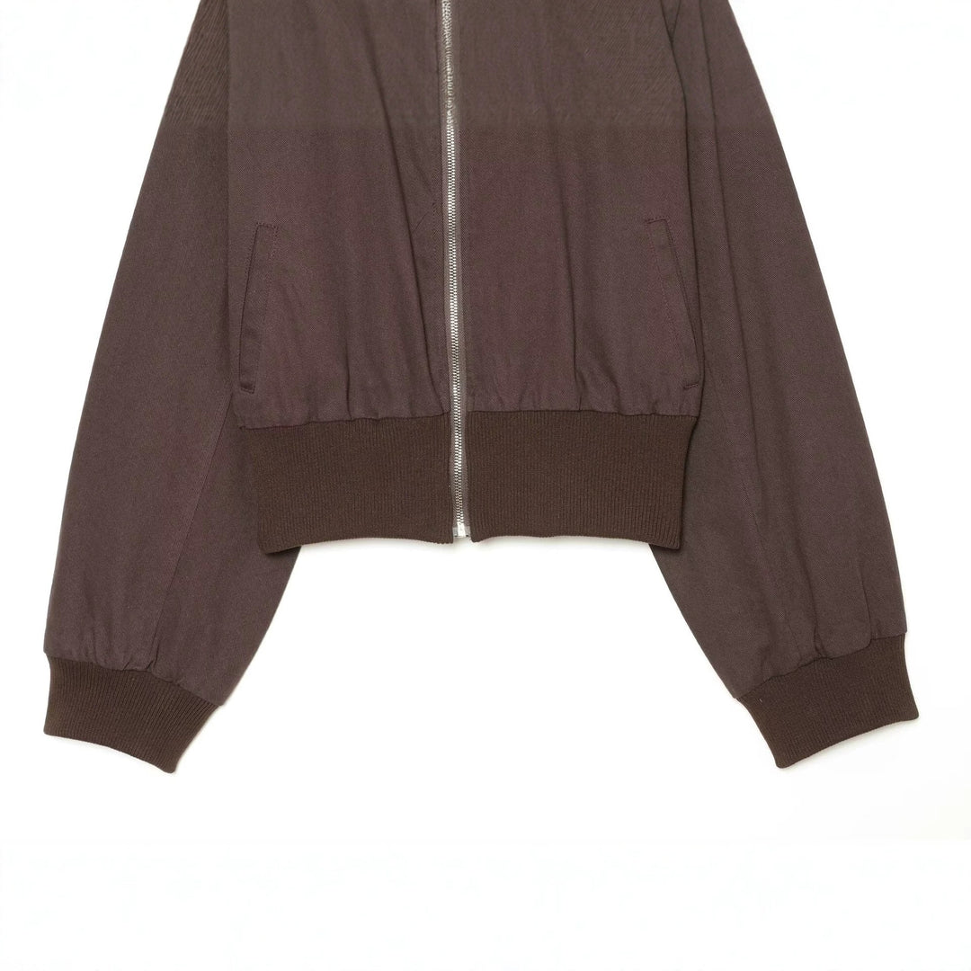 Women's Cropped Bomber Jacket with Wide Ribbed Cuff and Continuous Zipper Mune Fashion