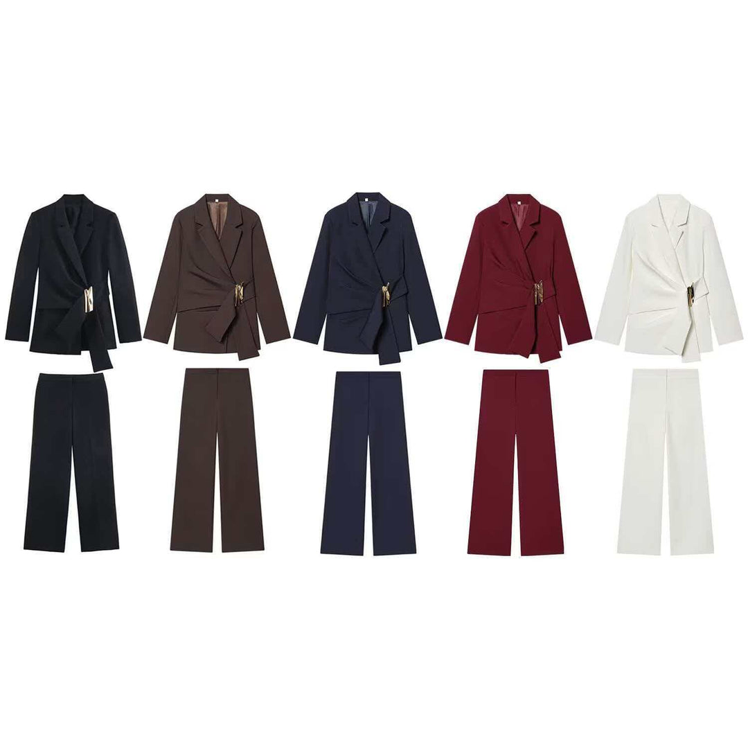 Women's elegant High-Waist wide-leg suit trousers with flat waistband and concealed seam Mune Fashion