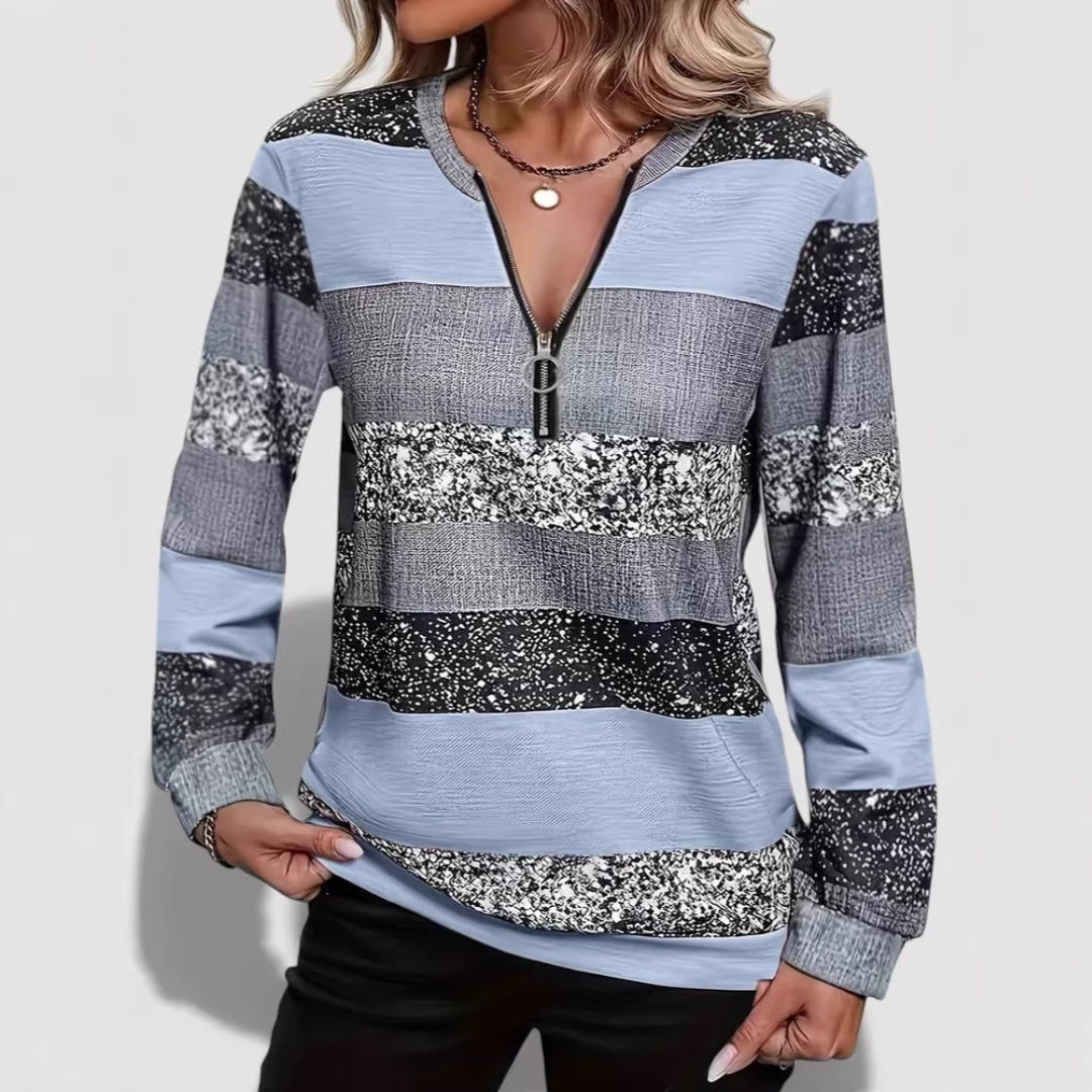 Women’s Stylish Zip Pullover with Graphic Pattern