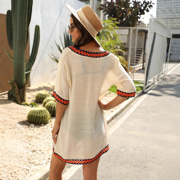 Women's airy kaftan with colorful crochet trim Mune Fashion