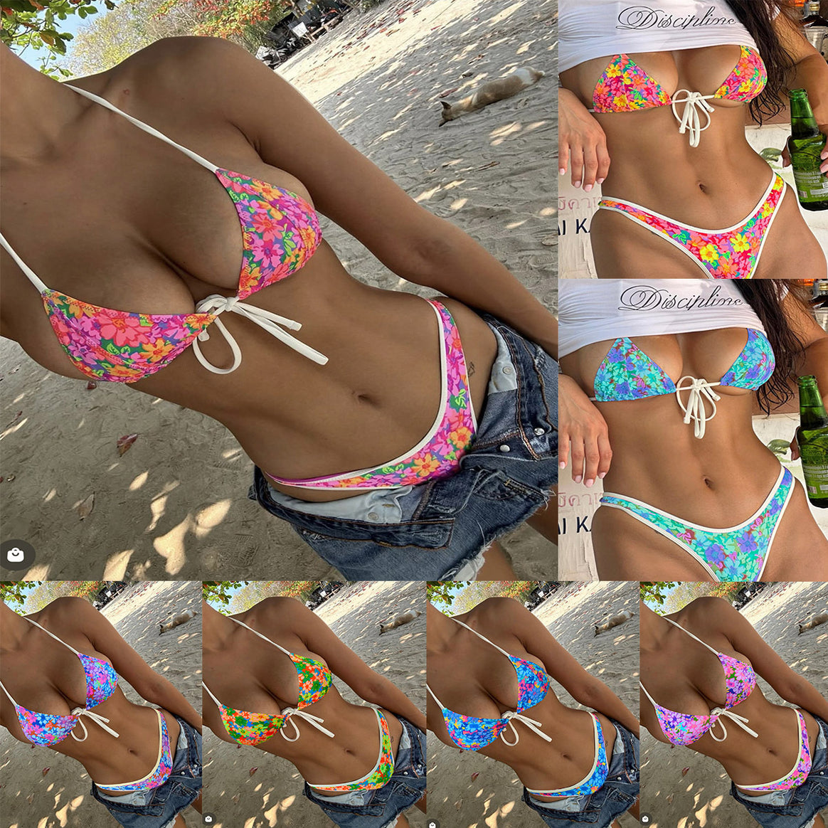 Women's triangle bikini with vibrant floral pattern and sophisticated tie bands Mune Fashion