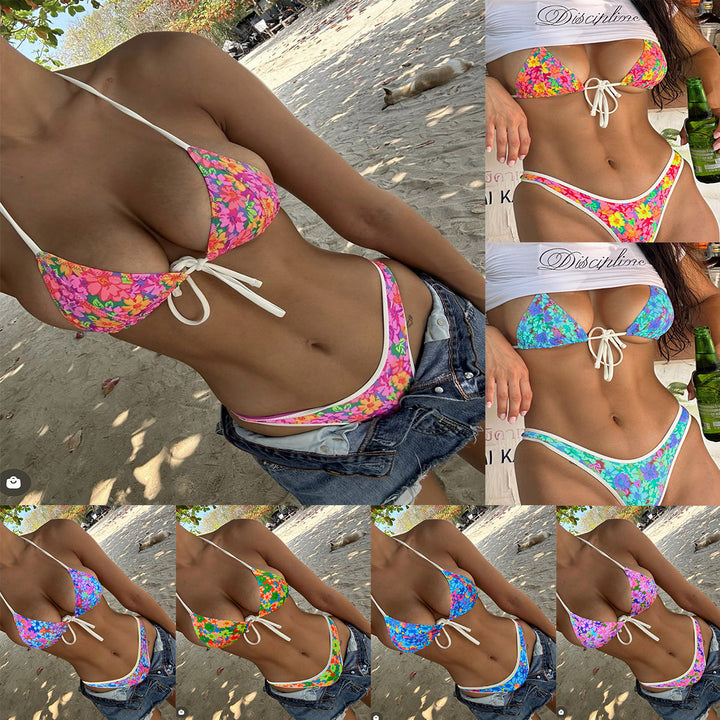 Women's triangle bikini with vibrant floral pattern and sophisticated tie bands Mune Fashion