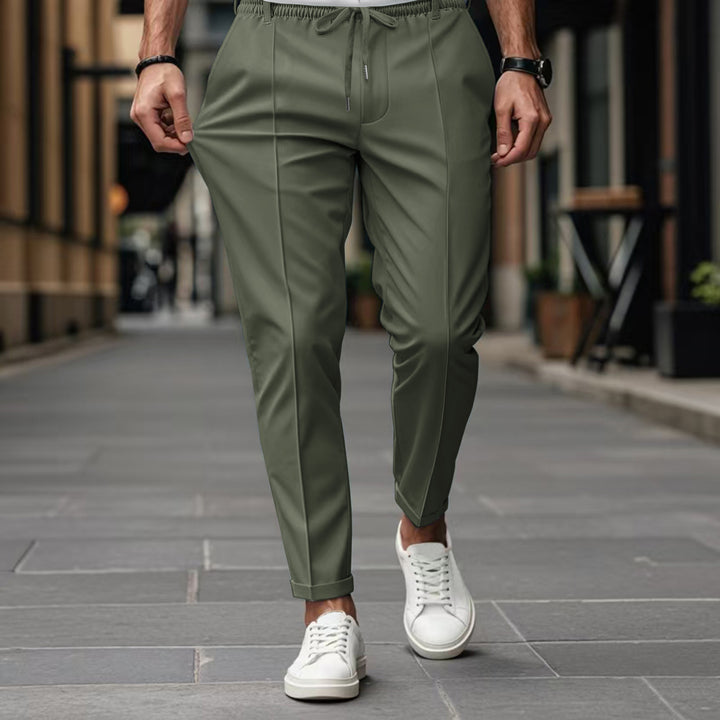 Men's casual chino jogging pants with elastic waistband and pleat Mune Fashion