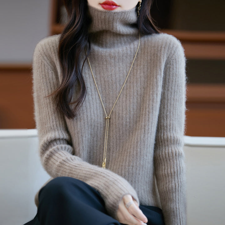 Women's Slim Fine Knit Turtleneck Sweater with Fine Rib Structure and Cashmere-like Feel Mune Fashion