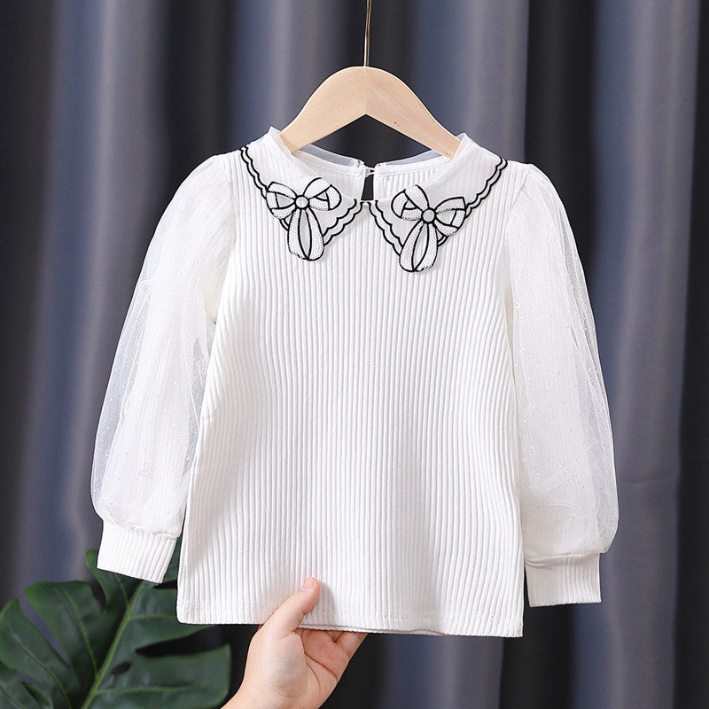 Girls blouse with transparent puff sleeves and embroidered collar Mune Fashion