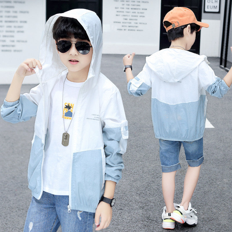 Men's lightweight windproof hooded jacket for children with color block design and elastic cuffs Mune Fashion