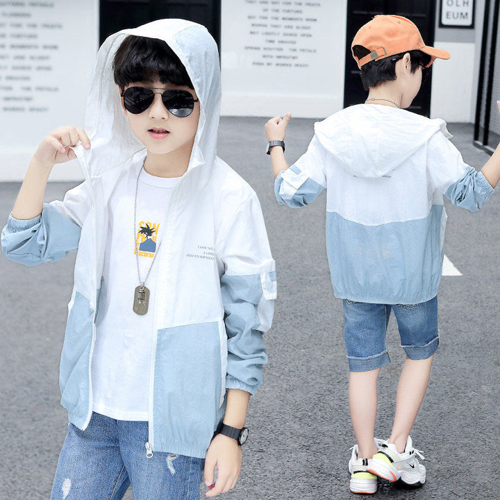 Men's lightweight windproof hooded jacket for children with color block design and elastic cuffs Mune Fashion
