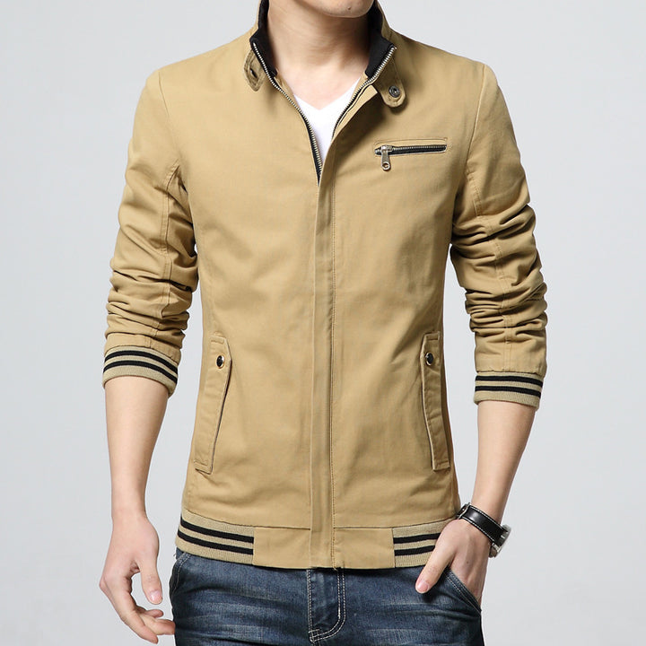 Men's sporty-elegant Harrington jacket with stand-up collar, zippered pocket, and striped ribbed cuffs Mune Fashion