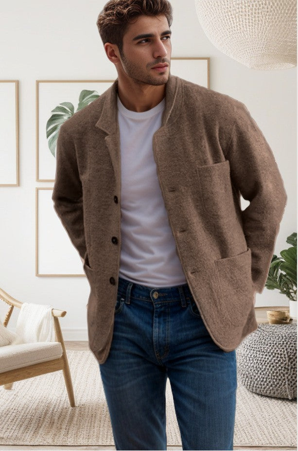 Men's blazer-style cardigan with shirt collar and patch pockets Mune Fashion