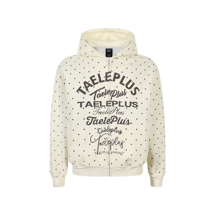 Women's Hooded Sweat Jacket with Full Zip, All-over Polka Dot Pattern and Multiple Logo Designs Mune Fashion