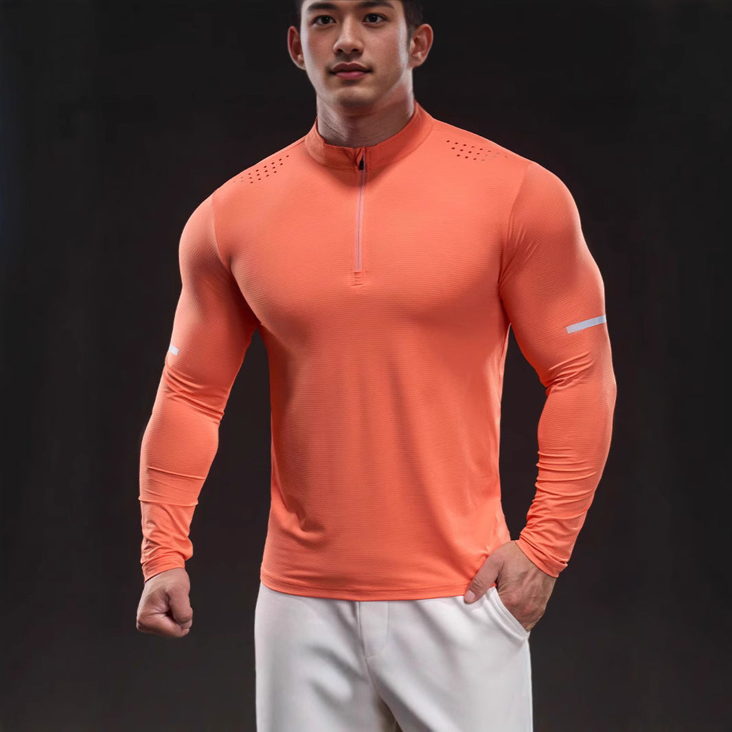 Men's compression training shirt with short zipper and breathable mesh structure Mune Fashion
