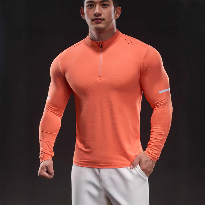 Men's compression training shirt with short zipper and breathable mesh structure Mune Fashion