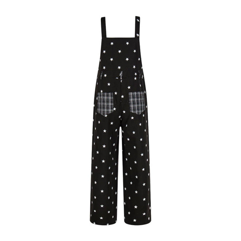 Women's overall in palazzo cut with star all-over and check patch Mune Fashion