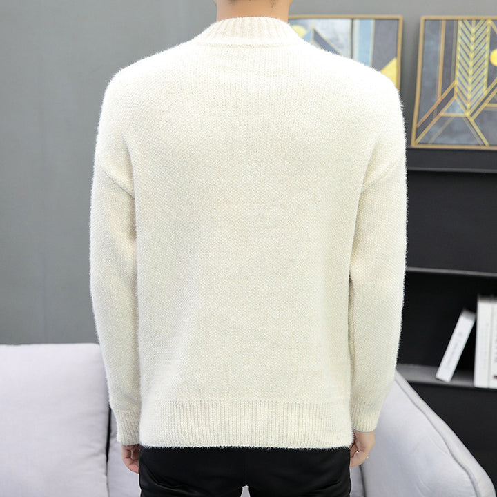 Men's Melange Boucle Mockneck Sweater with Thermal Fine Knit and Ribbed Cuffs Mune Fashion