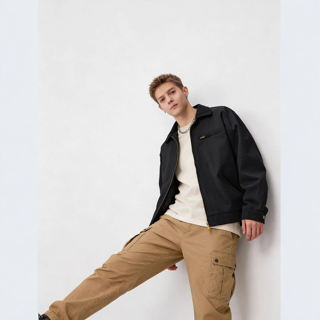Men's zip blouson in worker style with cord collar and breast pocket Mune Fashion